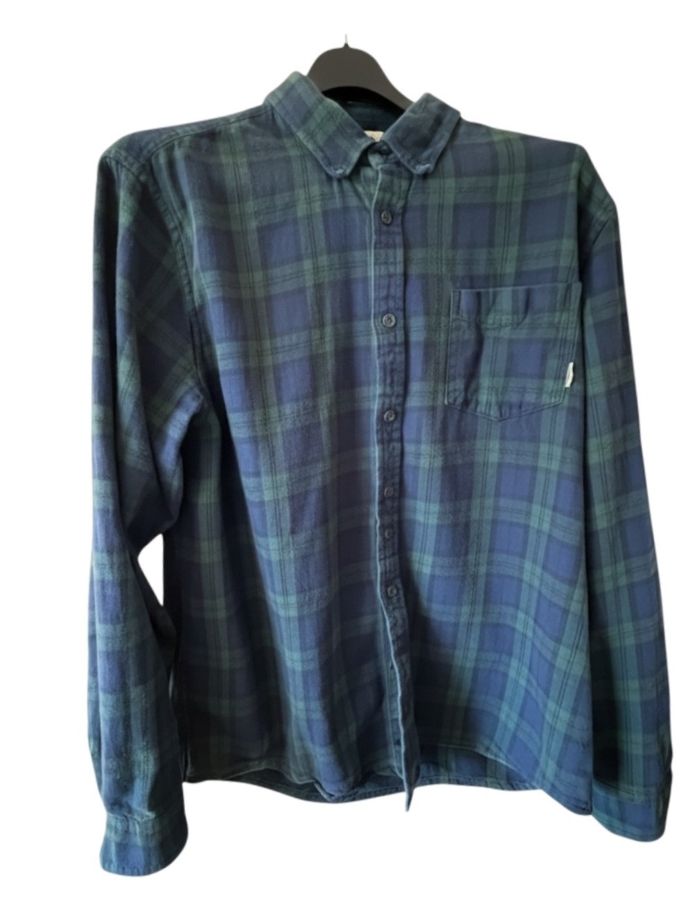 Tilley Classic Plaid Flannel Button-Up Shirt in Navy & Green-Size Large